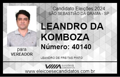 Candidato LEANDRO DA KOMBOZA 2024 - SÃO SEBASTIÃO DA GRAMA - Eleições