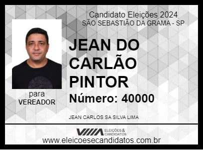 Candidato JEAN DO CARLÃO PINTOR 2024 - SÃO SEBASTIÃO DA GRAMA - Eleições