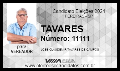 Candidato TAVARES 2024 - PEREIRAS - Eleições