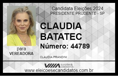 Candidato CLAUDIA BATATEC 2024 - PRESIDENTE PRUDENTE - Eleições