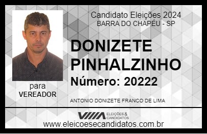 Candidato DONIZETE PINHALZINHO 2024 - BARRA DO CHAPÉU - Eleições