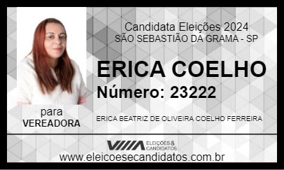 Candidato ERICA COELHO 2024 - SÃO SEBASTIÃO DA GRAMA - Eleições