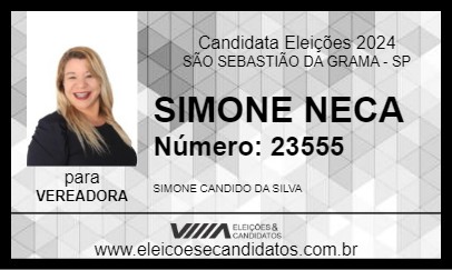 Candidato SIMONE NECA 2024 - SÃO SEBASTIÃO DA GRAMA - Eleições