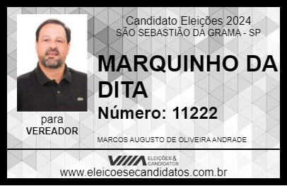 Candidato MARQUINHO DA DITA 2024 - SÃO SEBASTIÃO DA GRAMA - Eleições