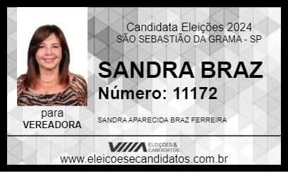 Candidato SANDRA BRAZ 2024 - SÃO SEBASTIÃO DA GRAMA - Eleições