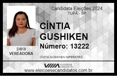 Candidato CÍNTIA GUSHIKEN 2024 - TUPÃ - Eleições