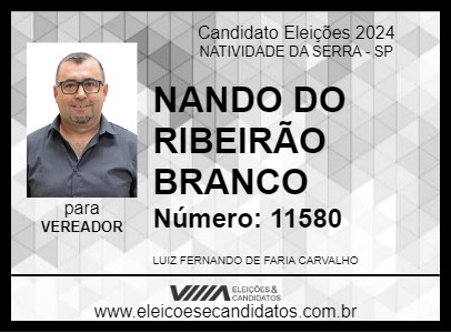 Candidato NANDO DO RIBEIRÃO BRANCO 2024 - NATIVIDADE DA SERRA - Eleições