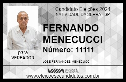 Candidato FERNANDO MENECUCCI 2024 - NATIVIDADE DA SERRA - Eleições