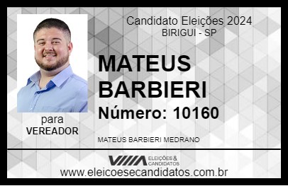 Candidato MATEUS BARBIERI 2024 - BIRIGUI - Eleições