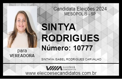 Candidato SINTHYA RODRIGUES 2024 - MESÓPOLIS - Eleições