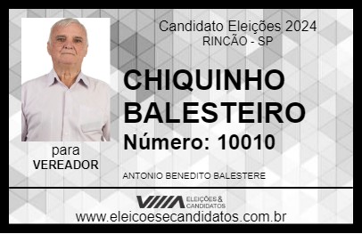 Candidato CHIQUINHO BALESTEIRO 2024 - RINCÃO - Eleições