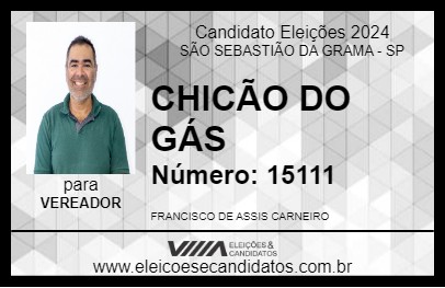 Candidato CHICÃO DO GÁS 2024 - SÃO SEBASTIÃO DA GRAMA - Eleições