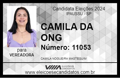 Candidato CAMILA DA ONG 2024 - IPAUSSU - Eleições