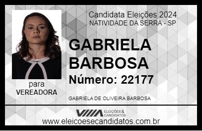 Candidato GABRIELA BARBOSA 2024 - NATIVIDADE DA SERRA - Eleições