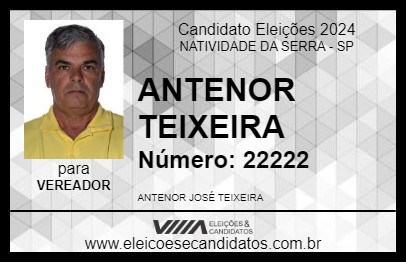 Candidato ANTENOR TEIXEIRA 2024 - NATIVIDADE DA SERRA - Eleições