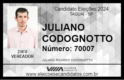 Candidato JULIANO CODOGNOTTO 2024 - TAGUAÍ - Eleições