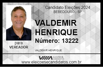 Candidato VALDEMIR HENRIQUE 2024 - BEBEDOURO - Eleições