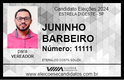 Candidato JUNINHO BARBEIRO 2024 - ESTRELA D\OESTE - Eleições