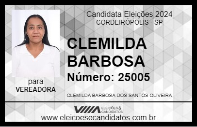 Candidato CLEMILDA BARBOSA 2024 - CORDEIRÓPOLIS - Eleições