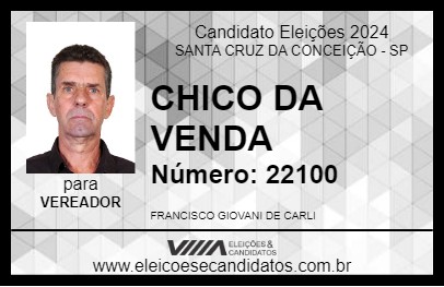 Candidato CHICO DA VENDA 2024 - SANTA CRUZ DA CONCEIÇÃO - Eleições