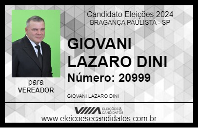 Candidato GIOVANI LAZARO DINI 2024 - BRAGANÇA PAULISTA - Eleições