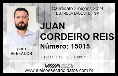 Candidato JUAN CORDEIRO REIS 2024 - ESTRELA D\OESTE - Eleições