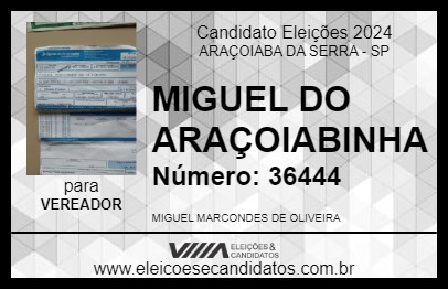 Candidato MIGUEL DO ARAÇOIABINHA 2024 - ARAÇOIABA DA SERRA - Eleições