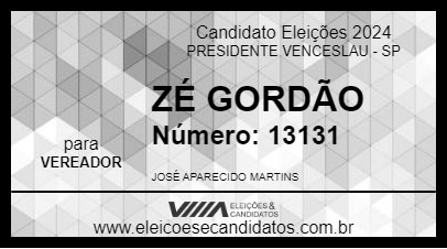 Candidato ZÉ GORDÃO 2024 - PRESIDENTE VENCESLAU - Eleições