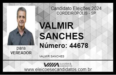 Candidato VALMIR SANCHES 2024 - CORDEIRÓPOLIS - Eleições