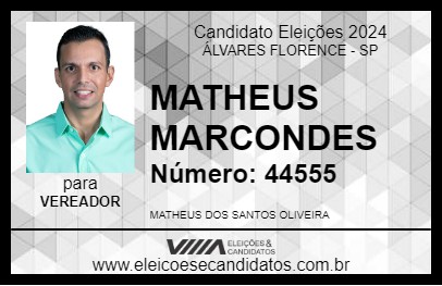 Candidato MATHEUS MARCONDES 2024 - ÁLVARES FLORENCE - Eleições