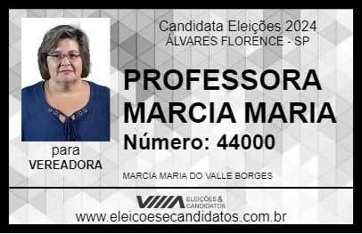 Candidato PROFESSORA MARCIA MARIA 2024 - ÁLVARES FLORENCE - Eleições