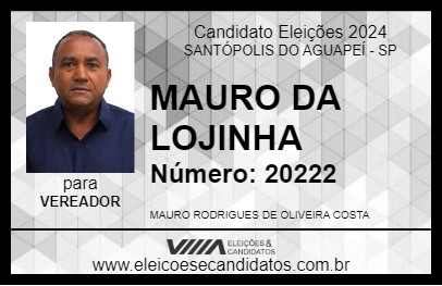 Candidato MAURO DA LOJINHA 2024 - SANTÓPOLIS DO AGUAPEÍ - Eleições