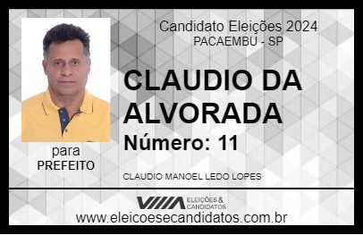 Candidato CLAUDIO DA ALVORADA 2024 - PACAEMBU - Eleições