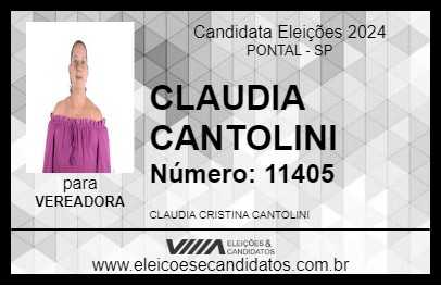 Candidato CLAUDIA CANTOLINI 2024 - PONTAL - Eleições