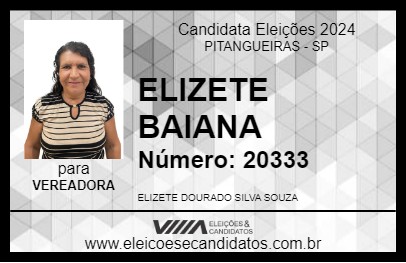 Candidato ELIZETE BAIANA 2024 - PITANGUEIRAS - Eleições