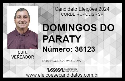 Candidato DOMINGOS DO PARATY 2024 - CORDEIRÓPOLIS - Eleições