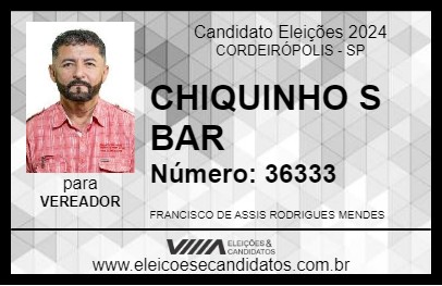 Candidato FRANCISCO DO CHIQUINHO S BAR 2024 - CORDEIRÓPOLIS - Eleições