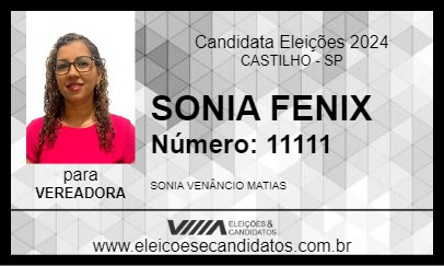 Candidato SONIA FENIX 2024 - CASTILHO - Eleições