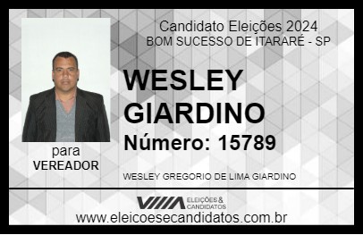 Candidato WESLEY GIARDINO 2024 - BOM SUCESSO DE ITARARÉ - Eleições