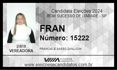 Candidato FRAN 2024 - BOM SUCESSO DE ITARARÉ - Eleições