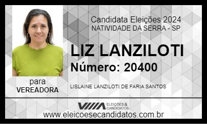 Candidato LIZ LANZILOTI 2024 - NATIVIDADE DA SERRA - Eleições