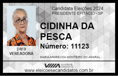 Candidato CIDINHA DA PESCA 2024 - PRESIDENTE EPITÁCIO - Eleições