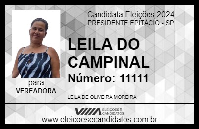 Candidato LEILA DO CAMPINAL 2024 - PRESIDENTE EPITÁCIO - Eleições