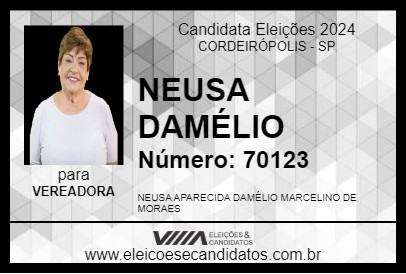 Candidato NEUSA DAMÉLIO 2024 - CORDEIRÓPOLIS - Eleições