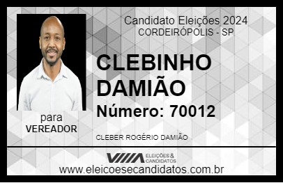 Candidato CLEBINHO DAMIÃO 2024 - CORDEIRÓPOLIS - Eleições