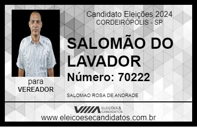 Candidato SALOMÃO DO LAVADOR 2024 - CORDEIRÓPOLIS - Eleições