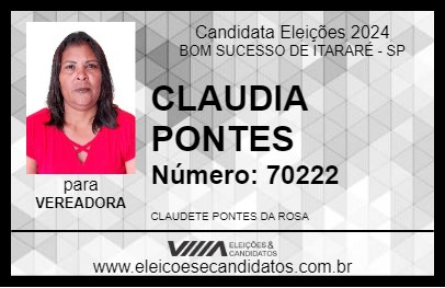 Candidato CLAUDIA PONTES 2024 - BOM SUCESSO DE ITARARÉ - Eleições