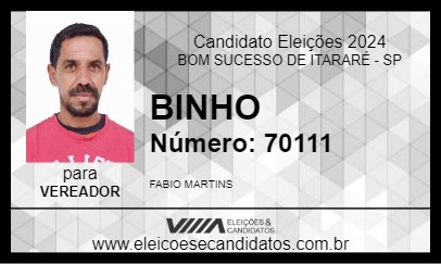 Candidato BINHO 2024 - BOM SUCESSO DE ITARARÉ - Eleições