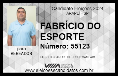 Candidato FABRÍCIO DO ESPORTE 2024 - ARAPEÍ - Eleições