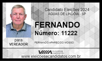 Candidato FERNANDO MOSSO 2024 - ÁGUAS DE LINDÓIA - Eleições